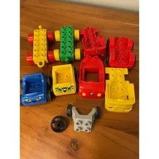 Lego Duplo Vehicle Car Truck Base Lot Red Yellow Blue Green Fire Cat 10 pc
