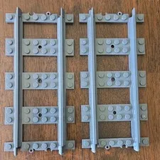 Lot Of 2 Lego Dark Stone Gray Straight Train Track Section (17275 / 53401) 