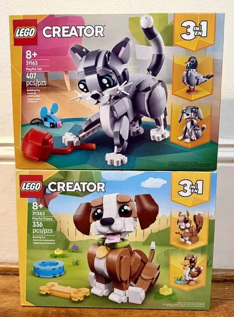 Lot of 2 - LEGO (31163 & 31382) Creator 3in1: Playful Cat & Playful Puppy - NISB