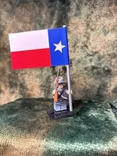 2x 54mm MINI American Civil War Confed + Texas   State Flag on LEGO POLE