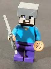 Minecraft Steve Lego Minifigure with Axe and Cookie