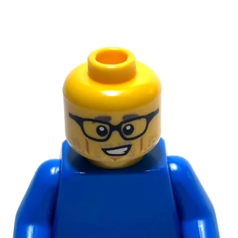 Lego - Minifigure Head - Glasses, Cheek Lines, Teeth, Stubble Beard