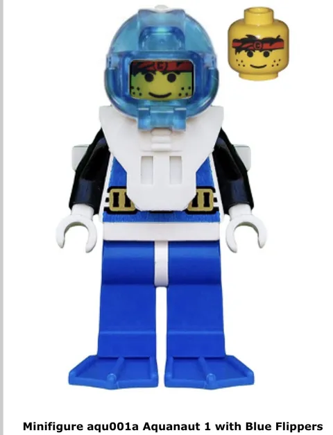 Lego 1x aqu001a Aquanaut 1 with Blue Flippers Aquazone 6104 Vintage Nm