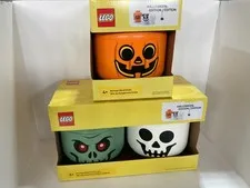 LEGO Halloween Storage Heads LOT, Size Small - Zombie, Skeleton & Pumpkin, NEW