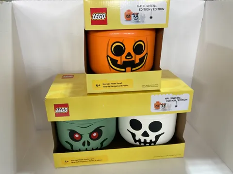 LEGO Halloween Storage Heads LOT, Size Small - Zombie, Skeleton & Pumpkin, NEW