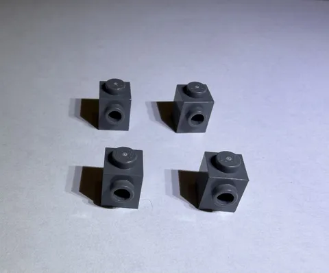 Lego Lot Of 4 Dark Stone Grey 1x1 Modified Bricks Brick W 1 Stud On Side New