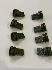 LEGO 8 Army Green 1x1 Connected To Wheel Pieces Parts Blocks Lot