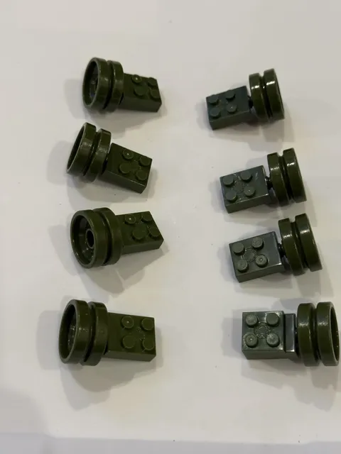 LEGO 8 Army Green 1x1 Connected To Wheel Pieces Parts Blocks Lot