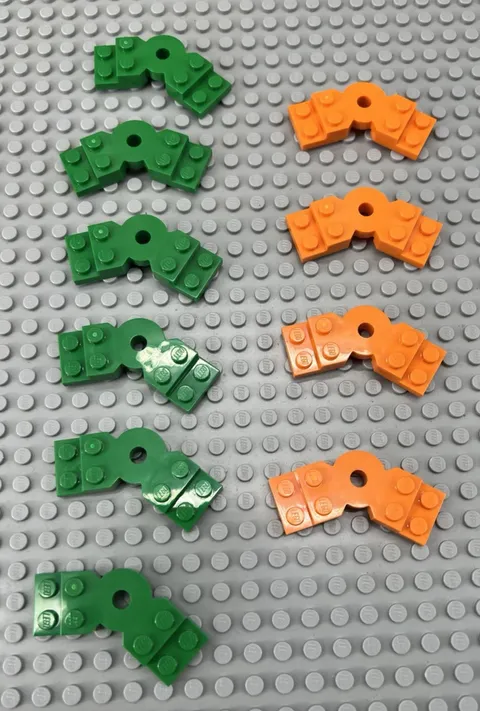 Set of 10 Green and Orange Plates, Modified 2 x 6 x 2/3 Bent (79846)