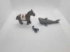 LEGO Horse w/ Saddle & Gray Shark Animal Figure Lot 3 Pieces Plastic
