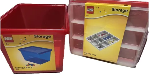 LEGO 4094 And 4096 red Large storage Box,  Sorting Tray And Lid - NEW 2014 RARE!