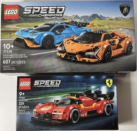 2 LEGO Speed Champions Lamborghini Revuelto & Huracan 77238 & Ferrari 499P 77261