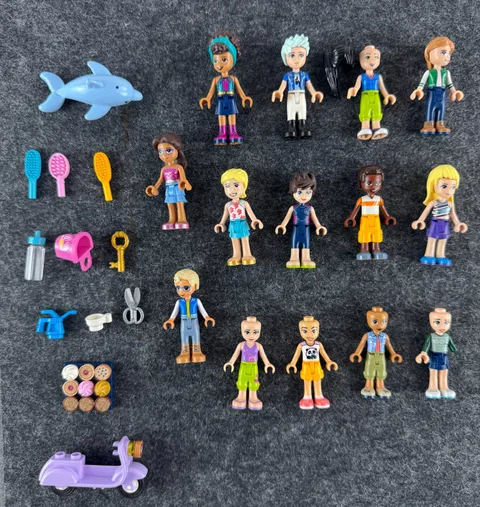 LEGO Friends Mini Doll Lot 14 Figures Dolphin Scooter Hair Accessories