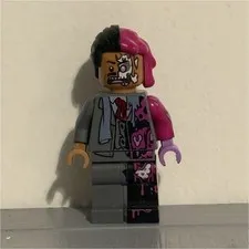 LEGO Two-Face Batman Minifigure Gray Suit Half Pink/Black Hair Plastic