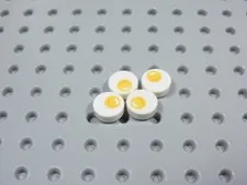 LEGO Lot of 4 White 1x1 Round Printed Egg Tiles Plates Food Minifig BT