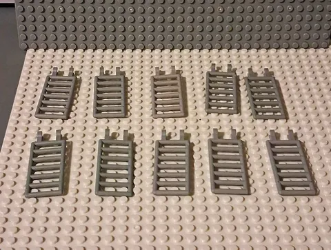 LEGO Light Gray Bar 7 x 3 with 2 U Clips (Ladder). Lot Of 10.