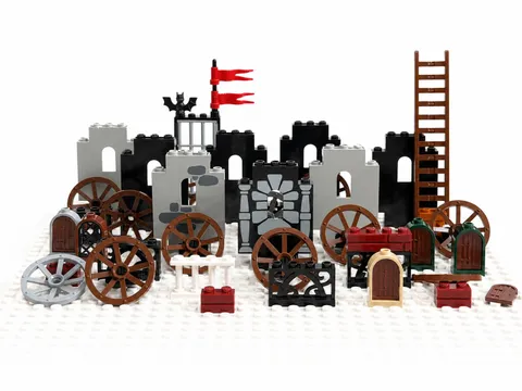 Lot of Vintage LEGO Castle Pieces: Walls, Wheels, Ladder + More
