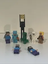 Authentic LEGO Minifigure Lot of 6 Minecraft Figures Steve Creeper Enderman Alex