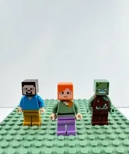 LEGO Minecraft Steve Alex Zombie Minifigure Lot of 3 Authentic Figures