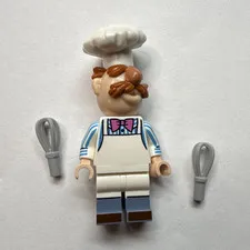 LEGO Swedish chef Minifigure w/ 2 Gray Whisks No cracks
