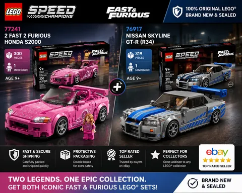 LEGO Fast & Furious 76917 Nissan Skyline GT-R & and 77241 Honda S2000 Sealed