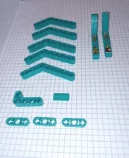 12 Pieces Dark Turquoise Lego Technic Beams and related, 2 stickered Cyber Sting