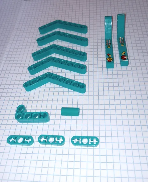12 Pieces Dark Turquoise Lego Technic Beams and related, 2 stickered Cyber Sting