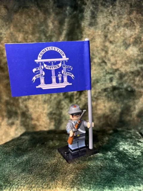 2x 54mm MINI American Civil War Confed + GEORGIA State Flag on LEGO POLE