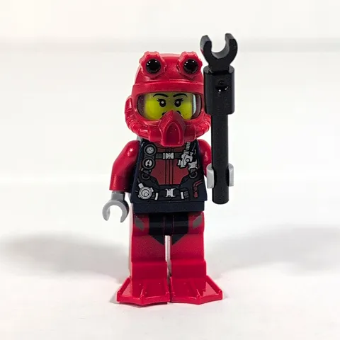 LEGO City Red Diver Minifigure w/ Red Helmet Flippers White Tank & Tool