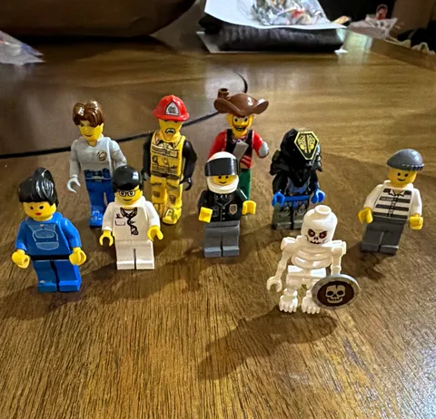 LEGO Minifigures Lot of 9 Skeleton, Prisoner, Doctor, Firefighter. Mint.