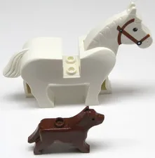 Lego Lot 2 White Horse Castle Series Reddish Brown Dog Farm Animal Pet