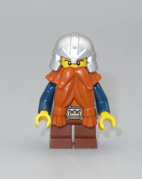 LEGO Castle Dwarf orange beard silver helmet Fantasy Era minifigure 7048