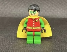 2008 AUTHENTIC LEGO DC Super Heroes Classic Robin Minifig w/ Cape - Face Wear