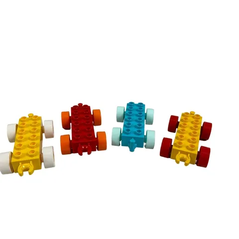 Lot of 4 Lego Duplo 2 X 6 Train Car Wheel Base w/ Hitch Red Yellow Blue EUC