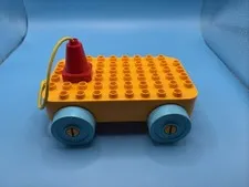 LEGO DUPLO Pull Along Wagon Base 6x10 Orange Blue Wheels Red Handle Chassis