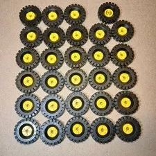 LEGO Tires 17 x 43 Lot of 28 Yellow Tire 3634 Rims 6248 Freestyle Pin Hole 3482