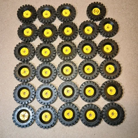 LEGO Tires 17 x 43 Lot of 28 Yellow Tire 3634 Rims 6248 Freestyle Pin Hole 3482