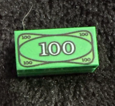 LEGO Tiles Decorated - 1x2 Money Cash $100 Green x1 - 41016 41129 60133