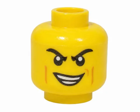 LEGO Minifigure, Head Black Eyebrows Furrowed, Cheek and Smirk