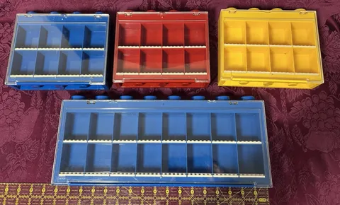 Lego 4 Yellow Red Blue Display Cases  Stackable & Wall Mountable