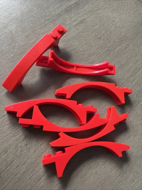 LEGO 50967 Red Slope, Curved 8x1x1 2/3 with Arch and 2 Recessed Studs 7 Pieces