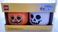 LEGO Halloween Special Edition Storage Head 2 Piece Pumpkin & Skeleton SMALL