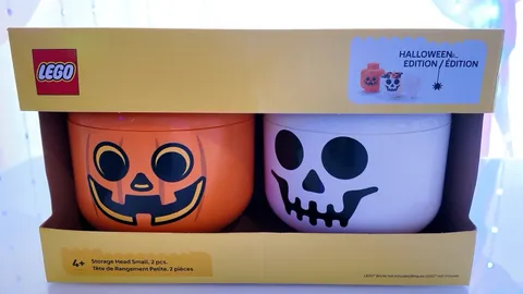LEGO Halloween Special Edition Storage Head 2 Piece Pumpkin & Skeleton SMALL