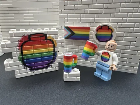 Custom Printed LEGO Pride Pack – Pride Flag, Wall, Torso & 2 Mugs