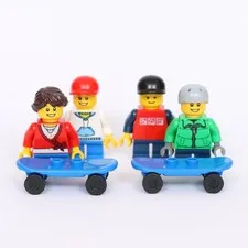 Set of 4x LEGO Children Minifigures with Skateboards