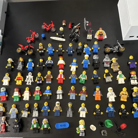 LEGO 63 Minifigure Lot With Accessories, Police, Criminals, Drivers, City, Space