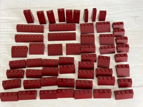 LEGO LOT DARK RED 56 PCS 2X4 3X4 2X8 BRICK SLOPE VARIETY BUILDING PIECES