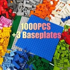1000 Piece Building Blocks, Classic Stackable Base Plates, 3 6.3" x 6.3" Blue...