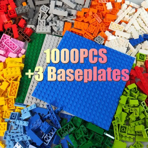 1000 Piece Building Blocks, Classic Stackable Base Plates, 3 6.3" x 6.3" Blue...