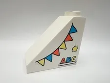 Lego Duplo Printed Sloped Brock Brick, White With Banner & ABC